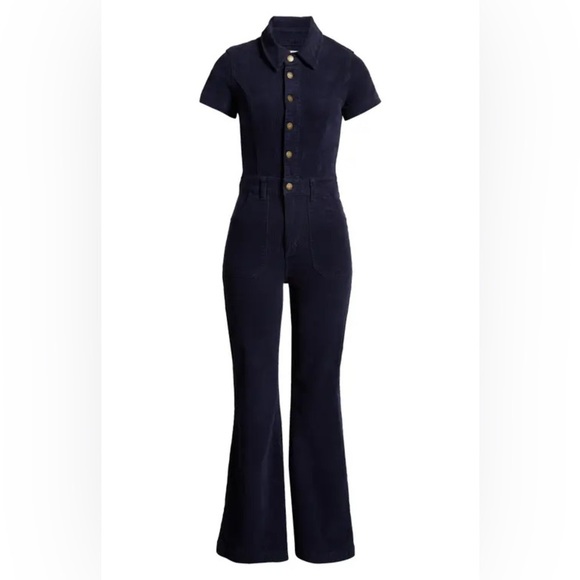 Rolla's Eastcoast Flare Leg Corduroy Jumpsuit in Navy - Picture 2 of 4